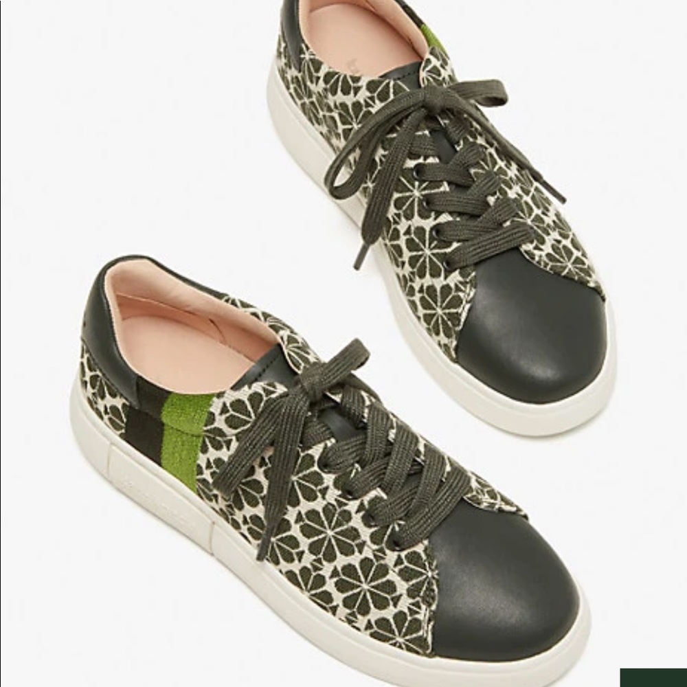 NEW: spade flower jacquard keswick sneakers, Color: Light Taupe/Olive